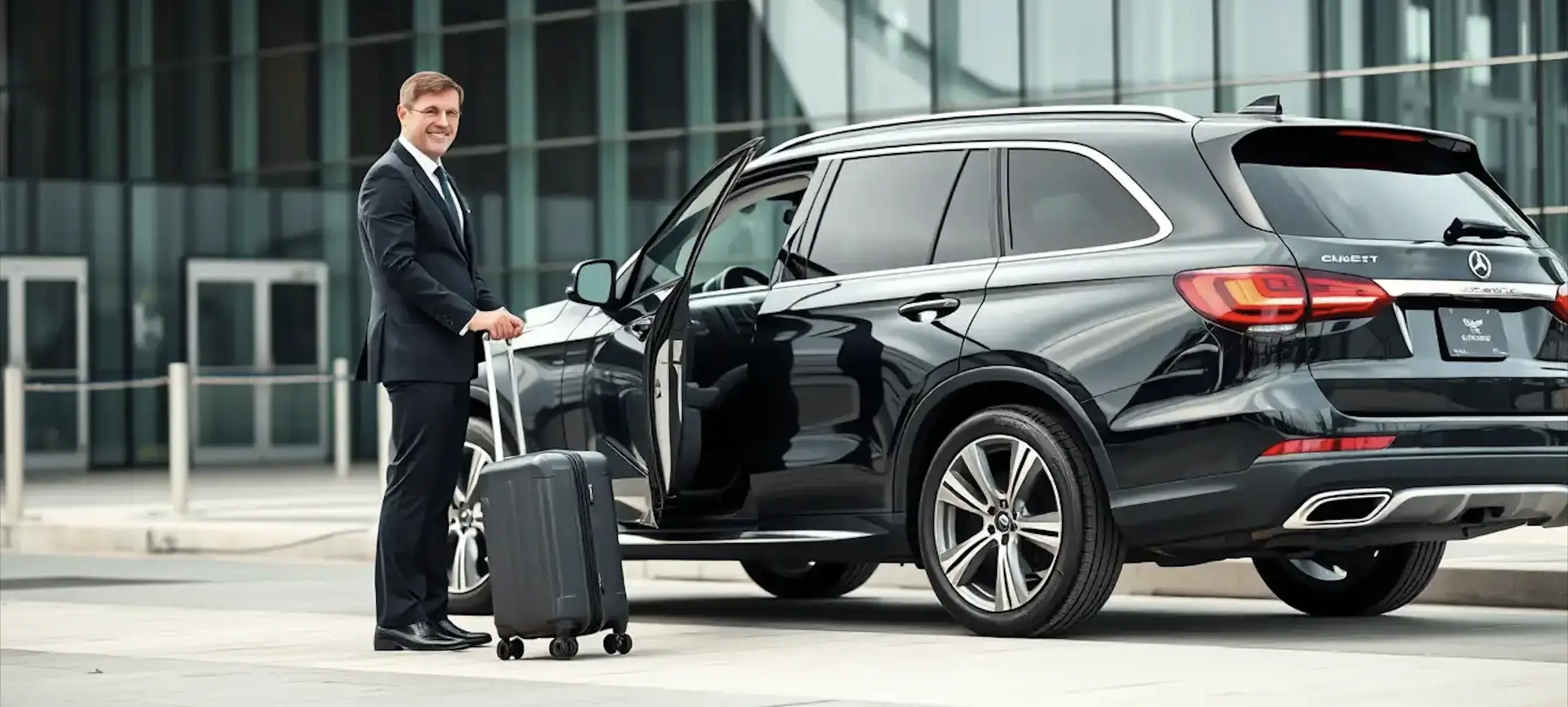 For City-to-City Chauffeur Service from London a RideBlack Chauffeur carrying luggage of a guest