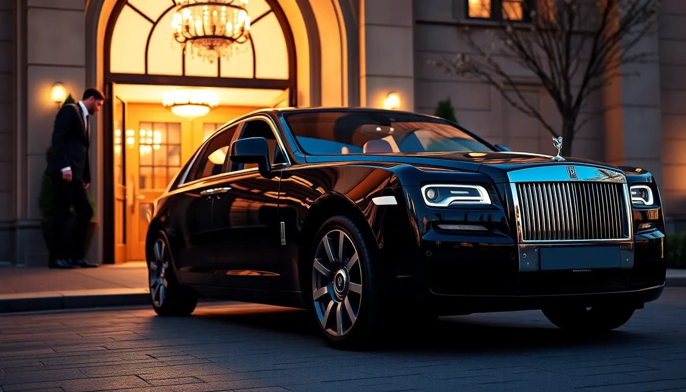 At an event venue in London a luxury RideBlack car is waiting for guests