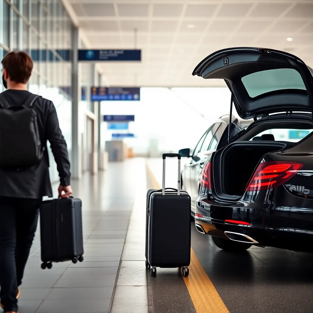 RideBlack guest heading towards a luxury car at London Airport