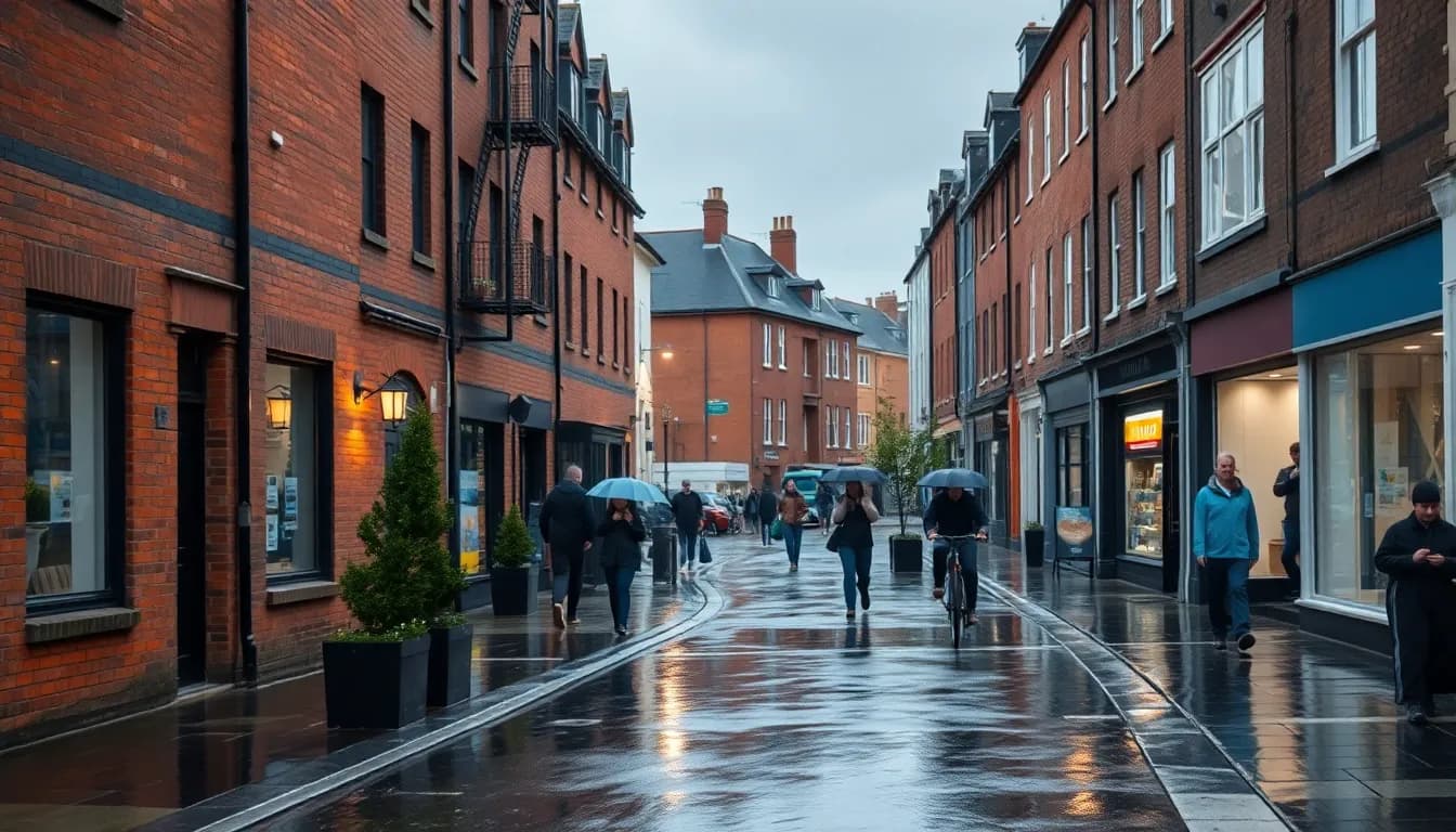 Leicester street photo on a rainy day